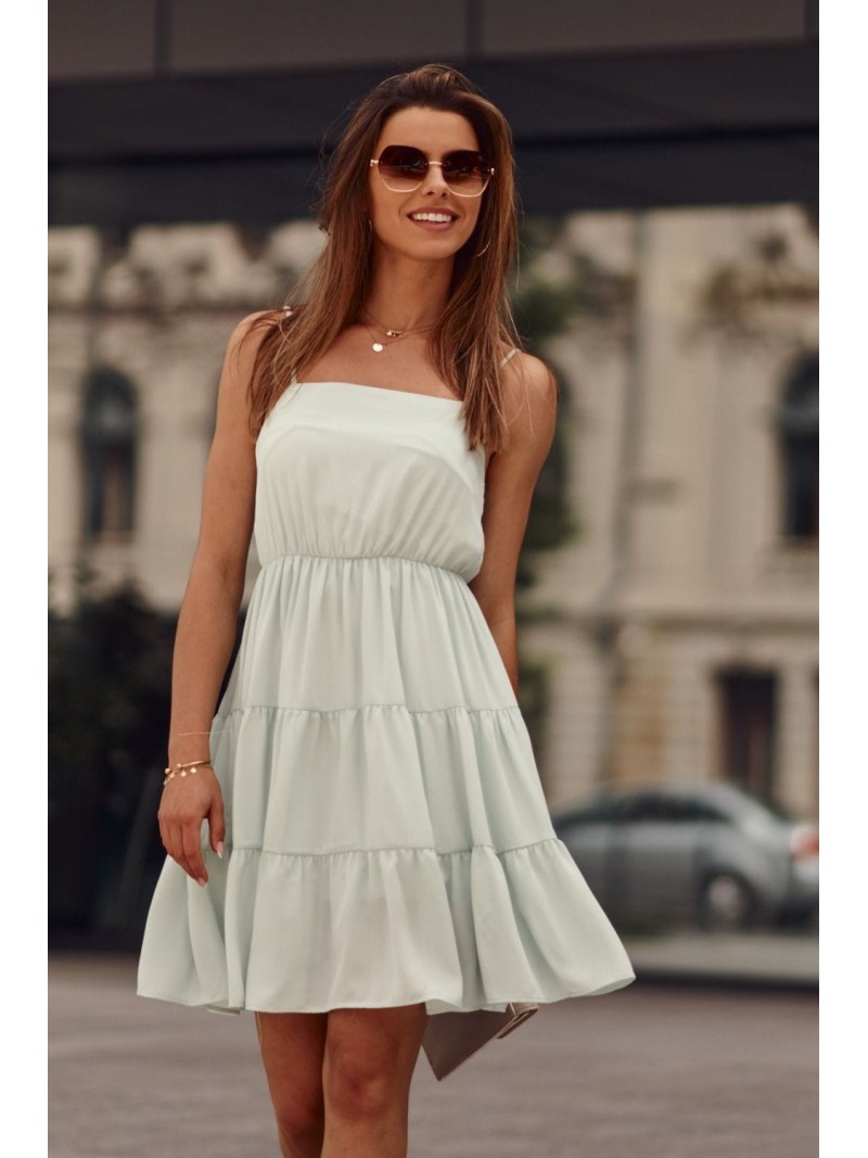 Kleid mit dünnen Trägern und Rüschen, Mint PR3214 – Online-Shop – Boutique